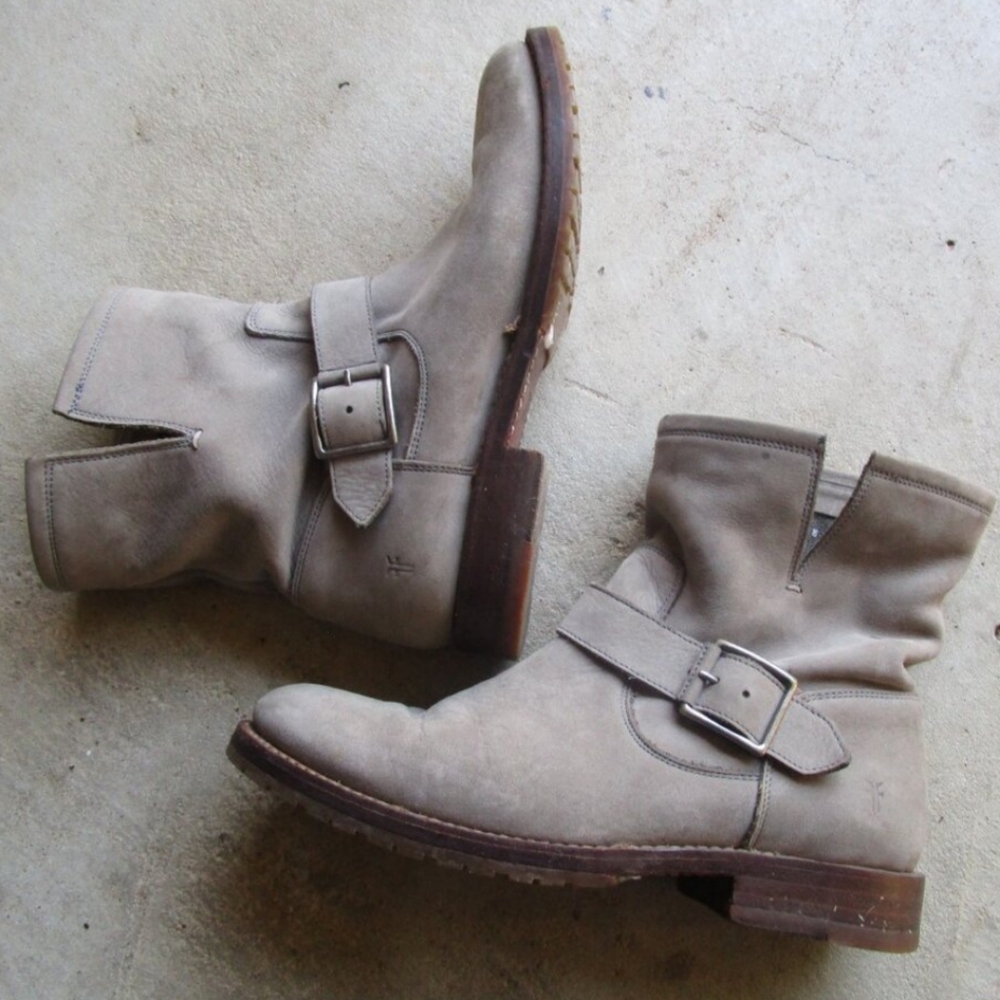 Frye Gray Suede Leather Moto Boots Size 8
